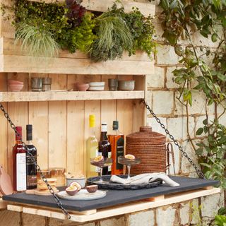 garden bar with outdoor space and shelves