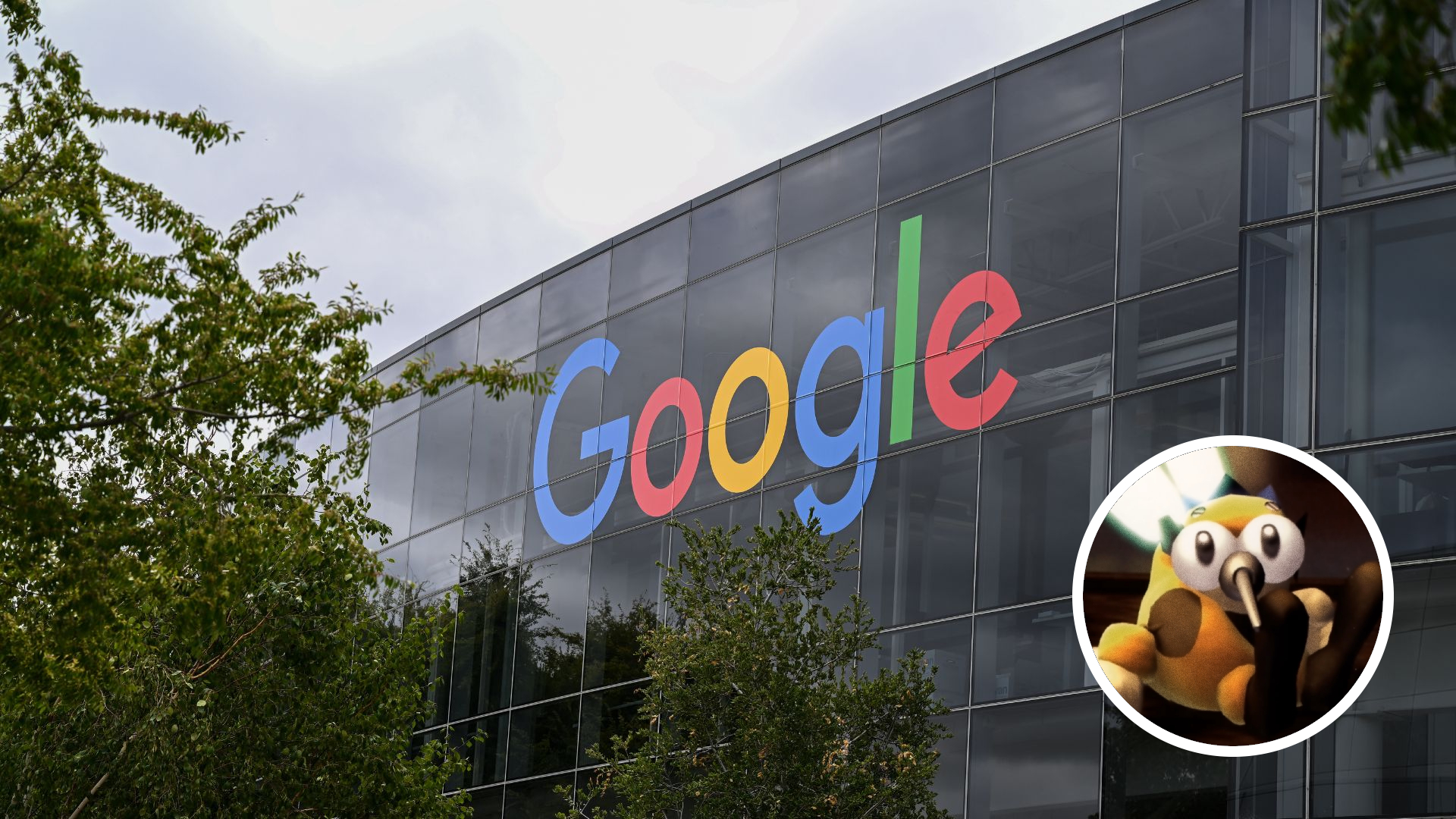 MOUNTAIN VIEW, CALIFORNIA - AUGUST 22: A view of Google Headquarters in Mountain View, California, United States on August 22, 2024. In the circle, Mr Mosquito