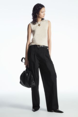 WIDE-LEG TAILORED TWILL TROUSERS