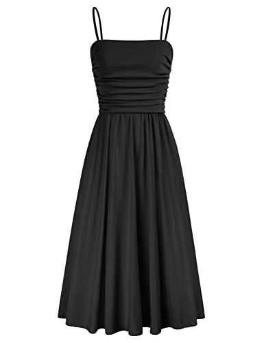 Grace Karin Women's Sleeveless Summer Dress A-Line Midi Black Dress for Women Uk With Pocket Prom Wedding Guest Black S