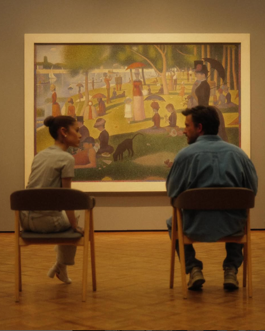 the picture of ariana and jonathan in front of the painting