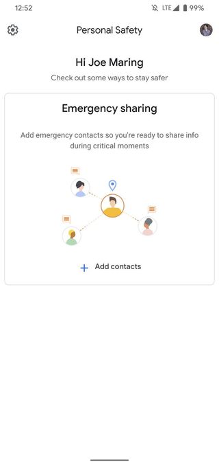 Setting up emergency contacts on the Pixel 4's Personal Safety app