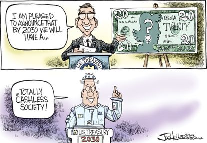 Political Cartoon U.S. 20 Dollar Bill