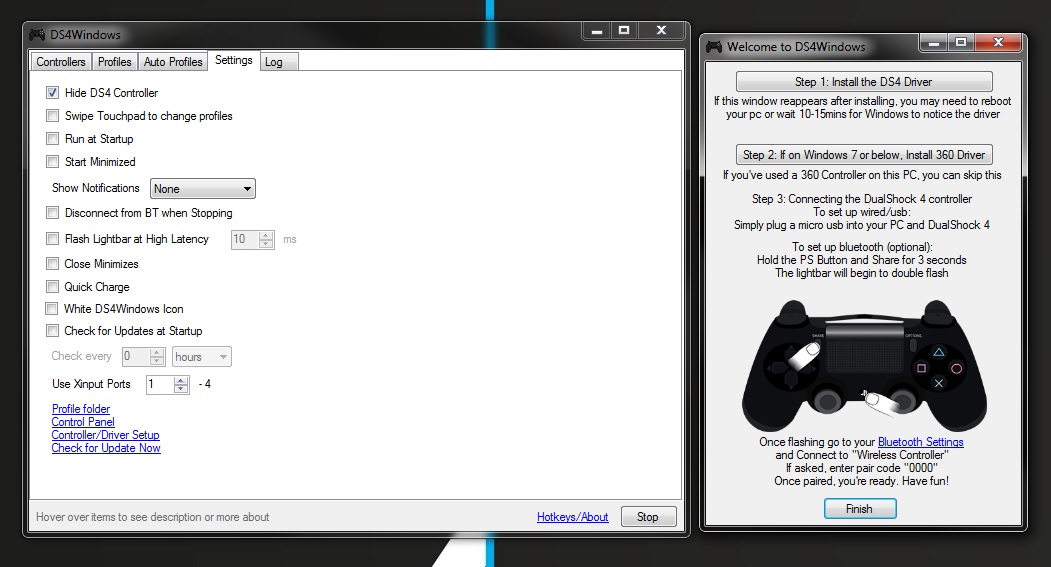 DS4 Windows configuration menu screenshot