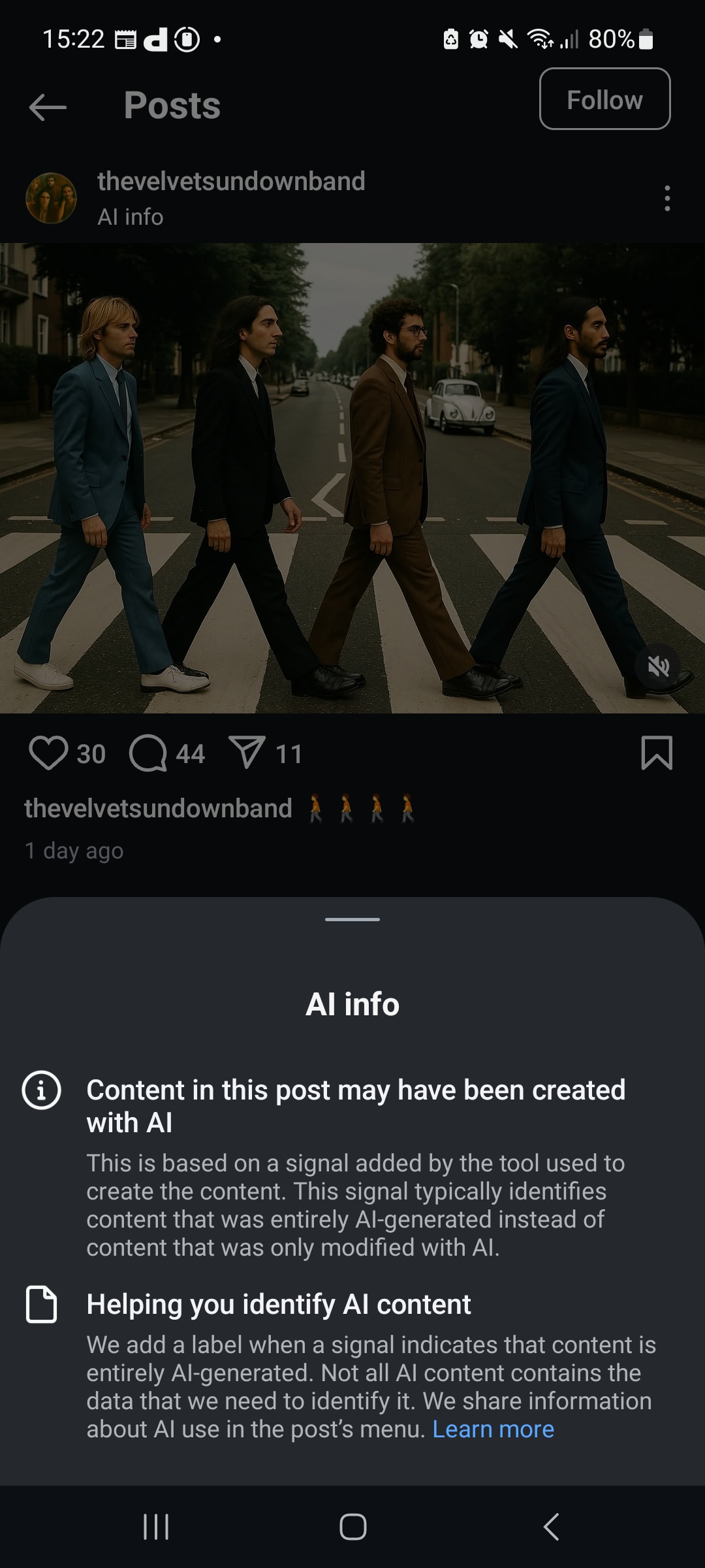 Screenshots of the social media pages purported to belong to AI-generated band The Velvet Sundown.