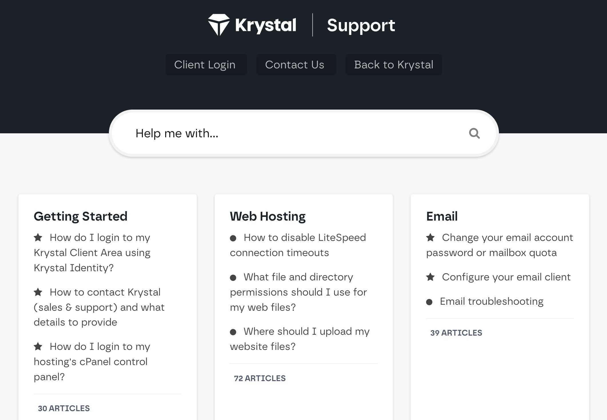 An image showing Krystal hosting knowledge base