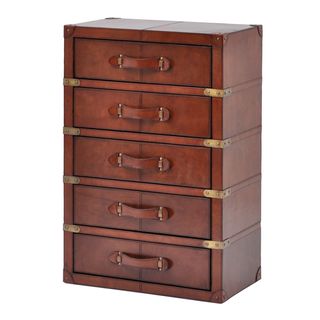 wooden brown drawers with leather chest
