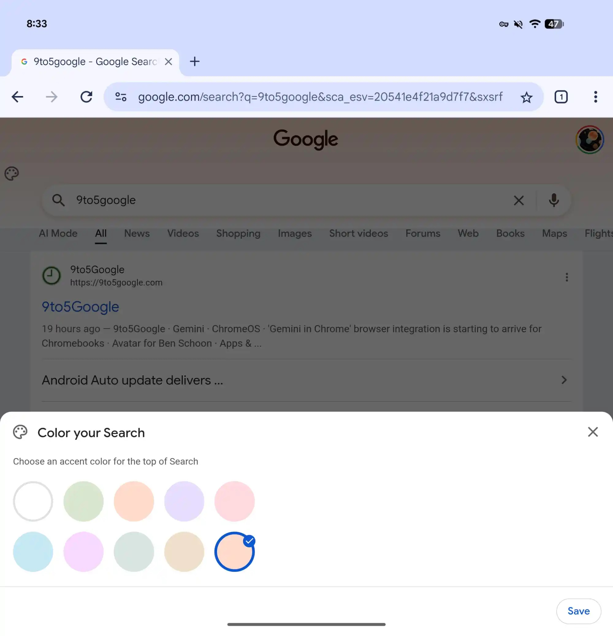 Google Search's new color options