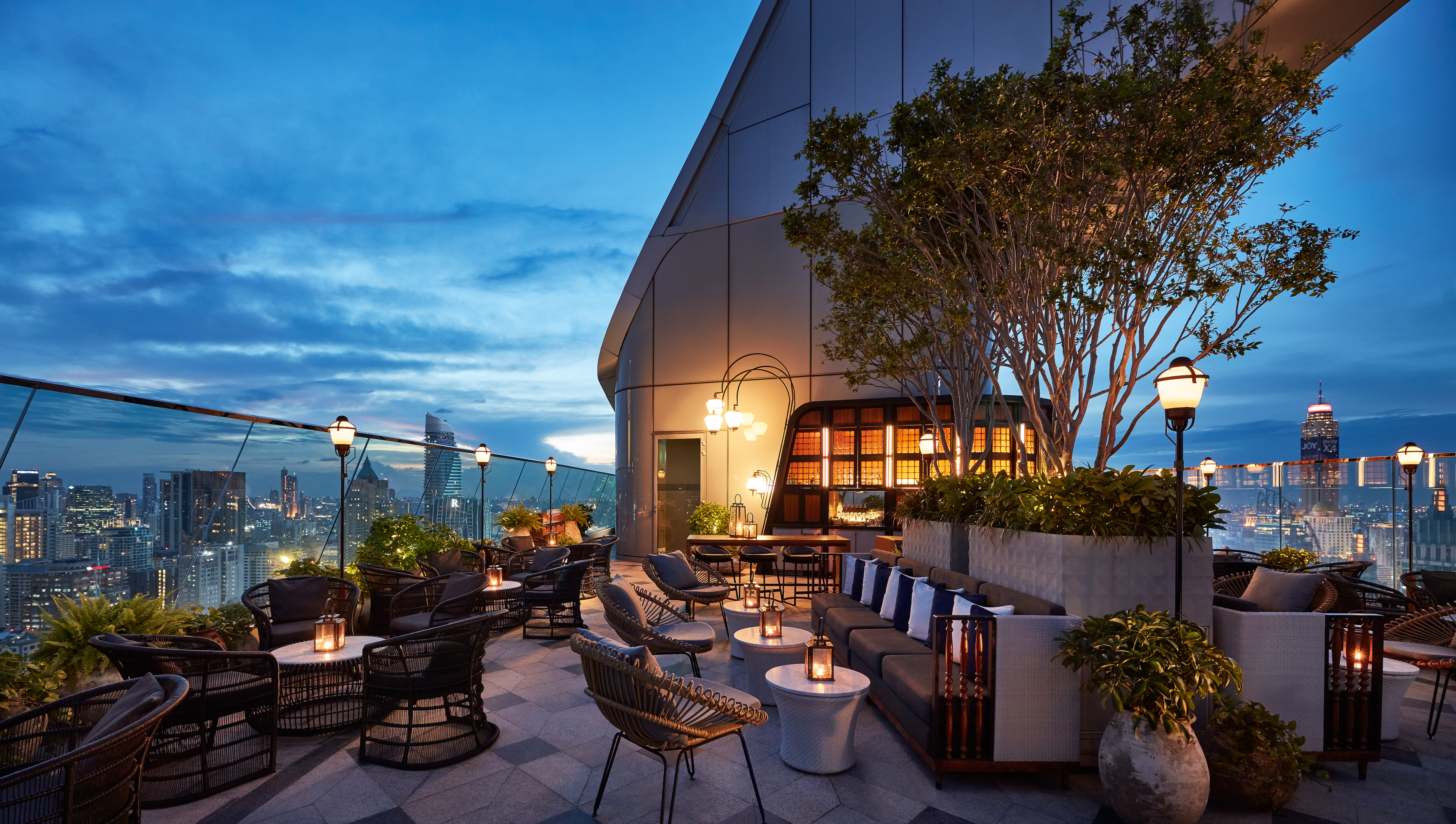 The Park Hyatt Bangkok's rooftop bar at dusk