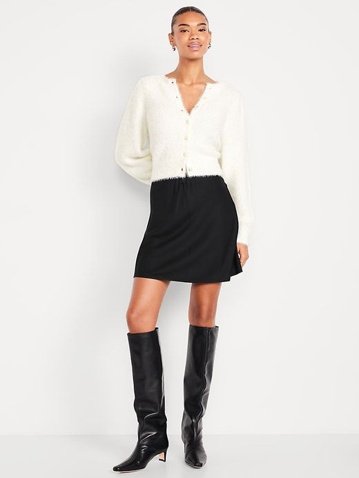 High-Waisted Crepe Flounce Mini Skirt
