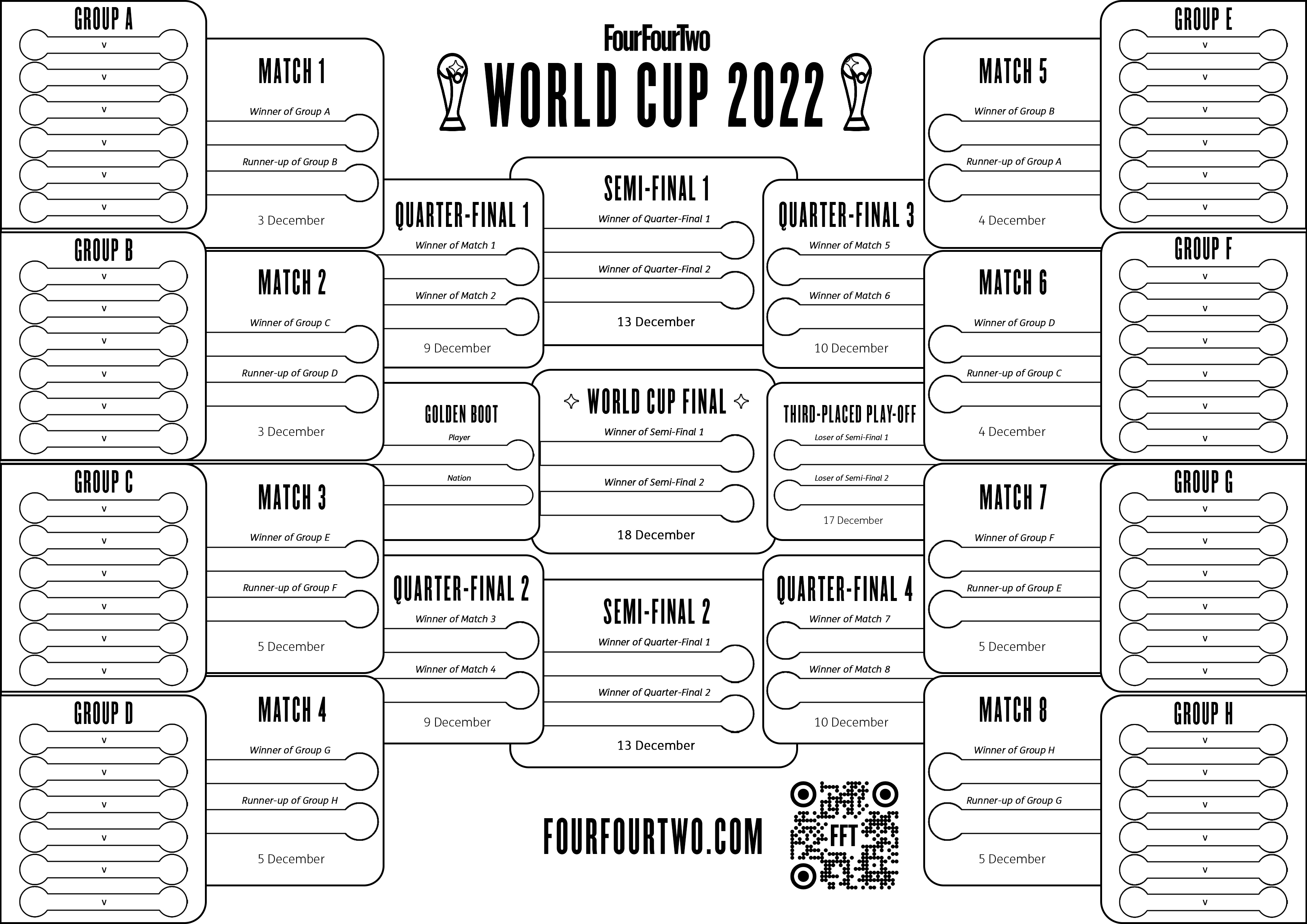 World Cup 2022 wall chart black and white