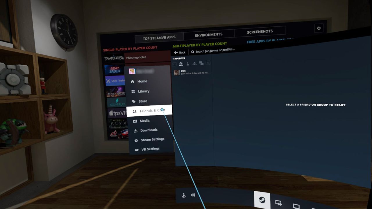 Valve SteamVR 2.0 menu interface.