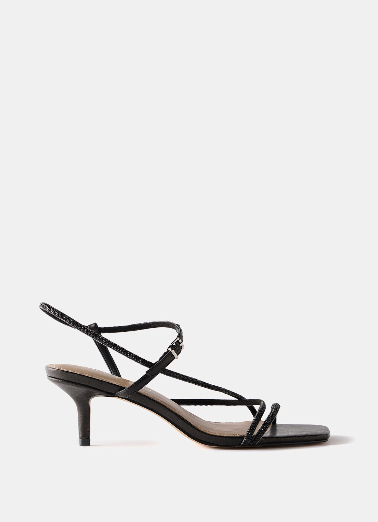 Eli Black Embellished Strappy Kitten Heels