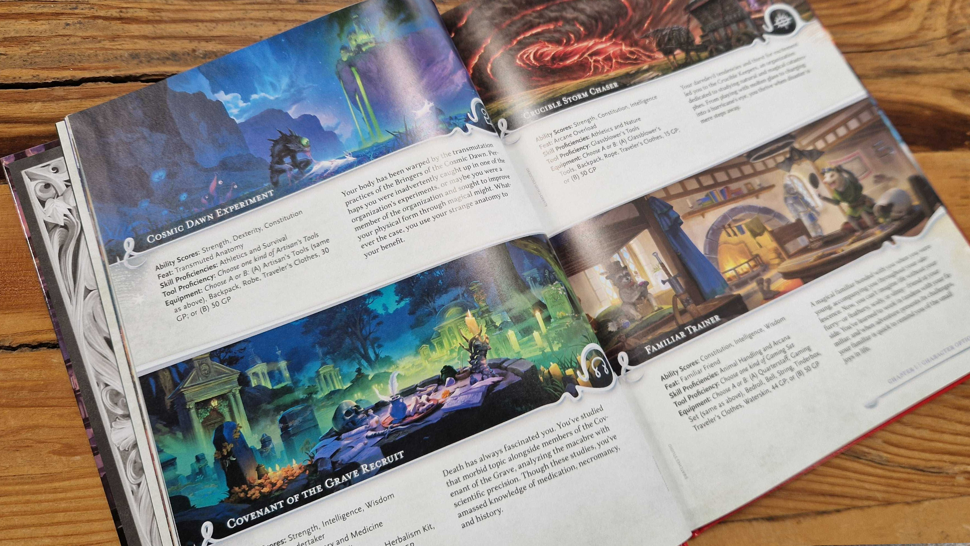 Arcana Unleashed book open on a page of backgrounds
