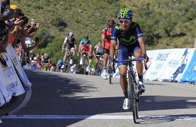 Nario Quintana (Movistar) rolls in for third on the mountain top finish