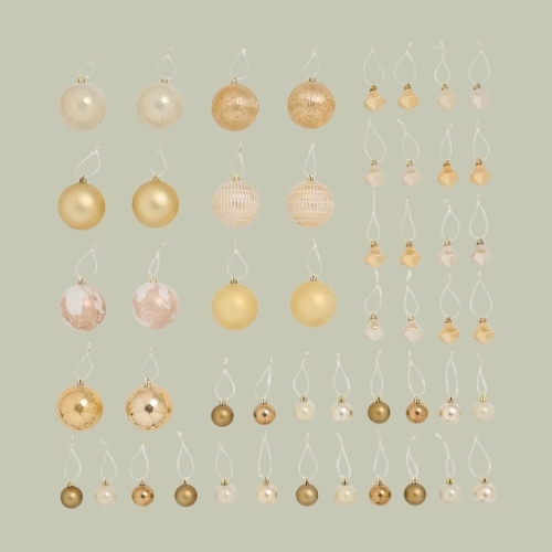 Next, 50 Pack Champagne Gold Mix Shatterproof Christmas Baubles