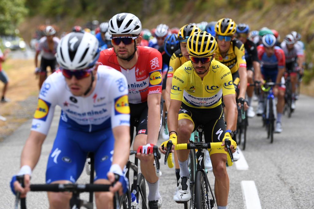 SISTERON FRANCE AUGUST 31 Julian Alaphilippe of France and Team Deceuninck QuickStep Yellow Leader Jersey during the 107th Tour de France 2020 Stage 3 a 198km stage from Nice to Sisteron 488m TDF2020 LeTour on August 31 2020 in Sisteron France Photo by Tim de WaeleGetty Images