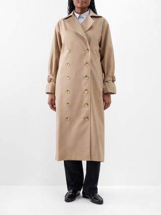 Double-breasted cotton-blend gabardine trench coat