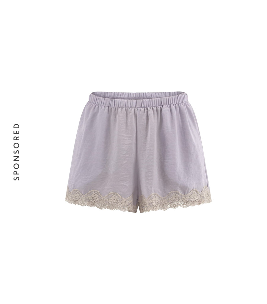 No Boundaries, Satin Sleep Shorts With Scallop Lace Trim