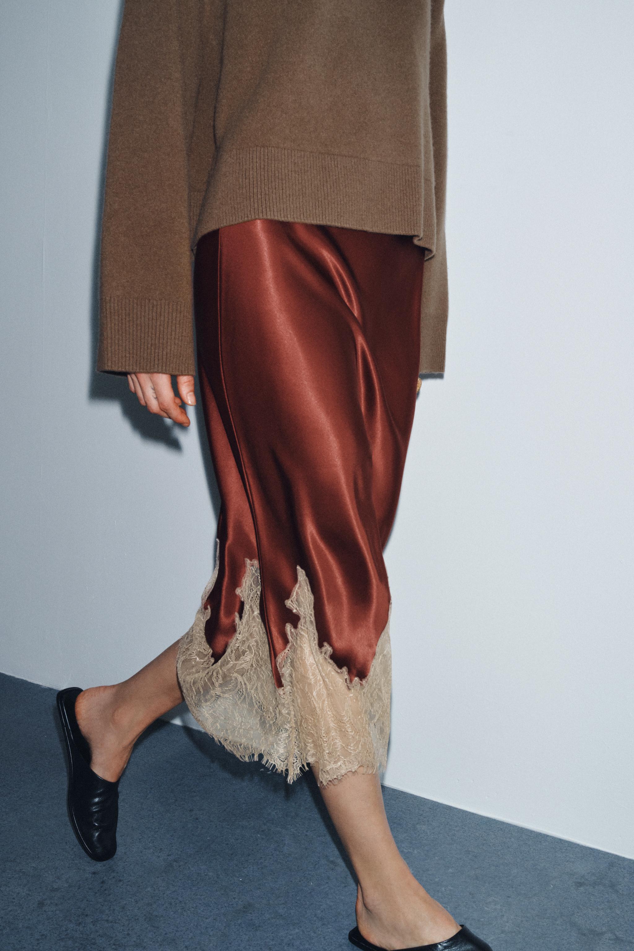 Contrast Lace Satin Skirt Zw Collection