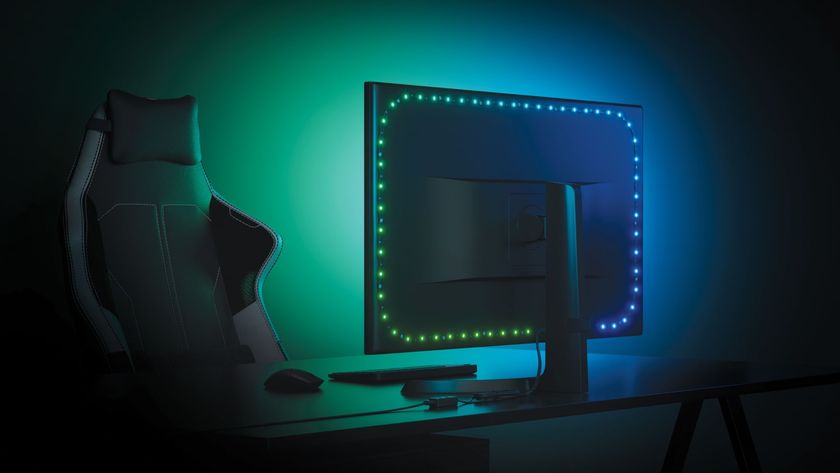 The Nanoleaf PC Screen Mirror Lightstrip being used on a desktop computer.