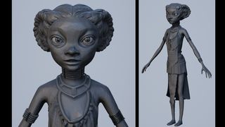 Making The Voice in the Hollow using Unreal Engine 5; a grey model of a girl in Zbrush