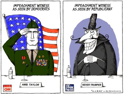 Political Cartoon U.S. Trump Impeachment Media CNN Versus Fox