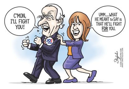 Political Cartoon U.S. Biden tongue twist fights you correction 2020 election