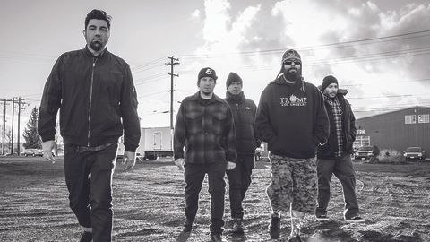 Deftones walking towards the camera as they promote their album Gore
