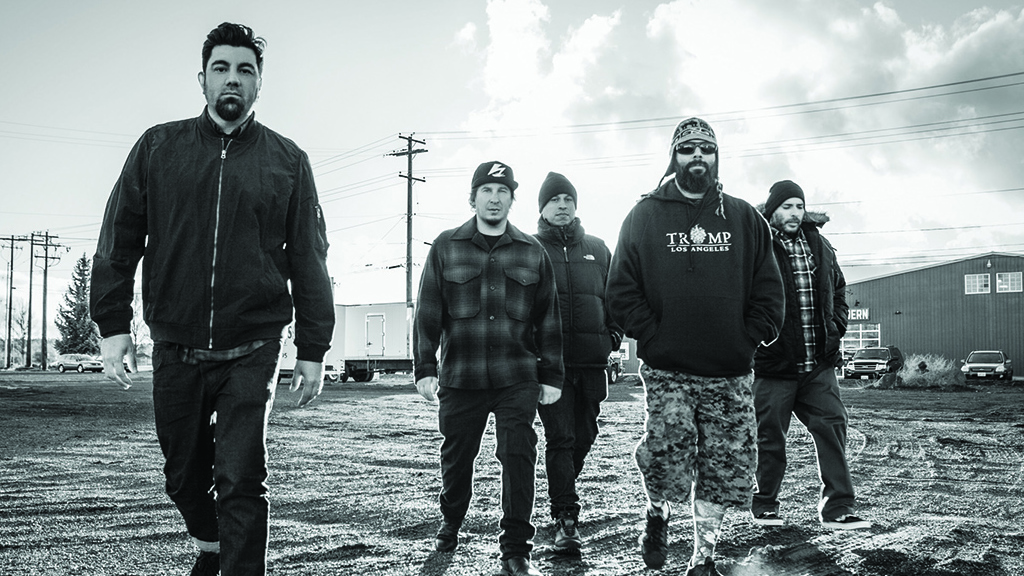 Deftones walking towards the camera as they promote their album Gore