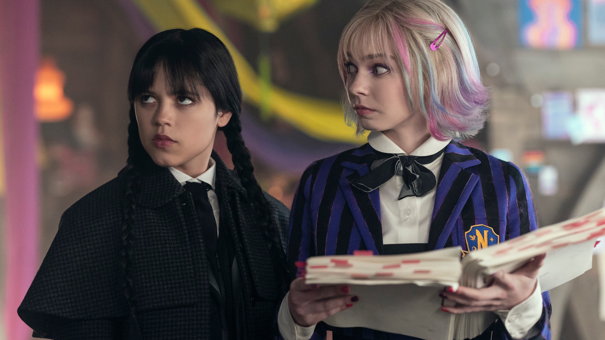 Jenna Ortega and Emma Myers in Wednesday season 2