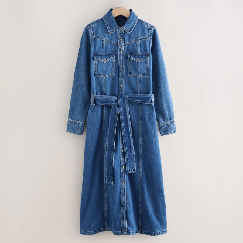 Next, denim midi dress