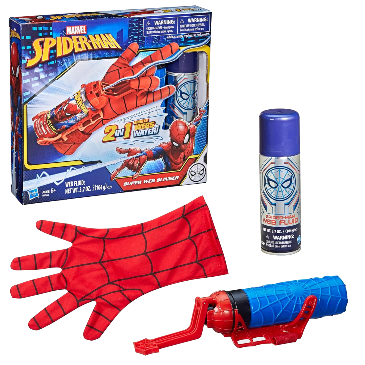 Spider-Man web-shooter toy on a plain background