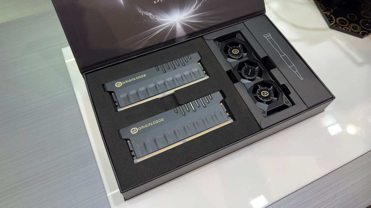 A photo of Biwin's Origin Code brand of DDR5 memory kits, as displayed at Computex 2026