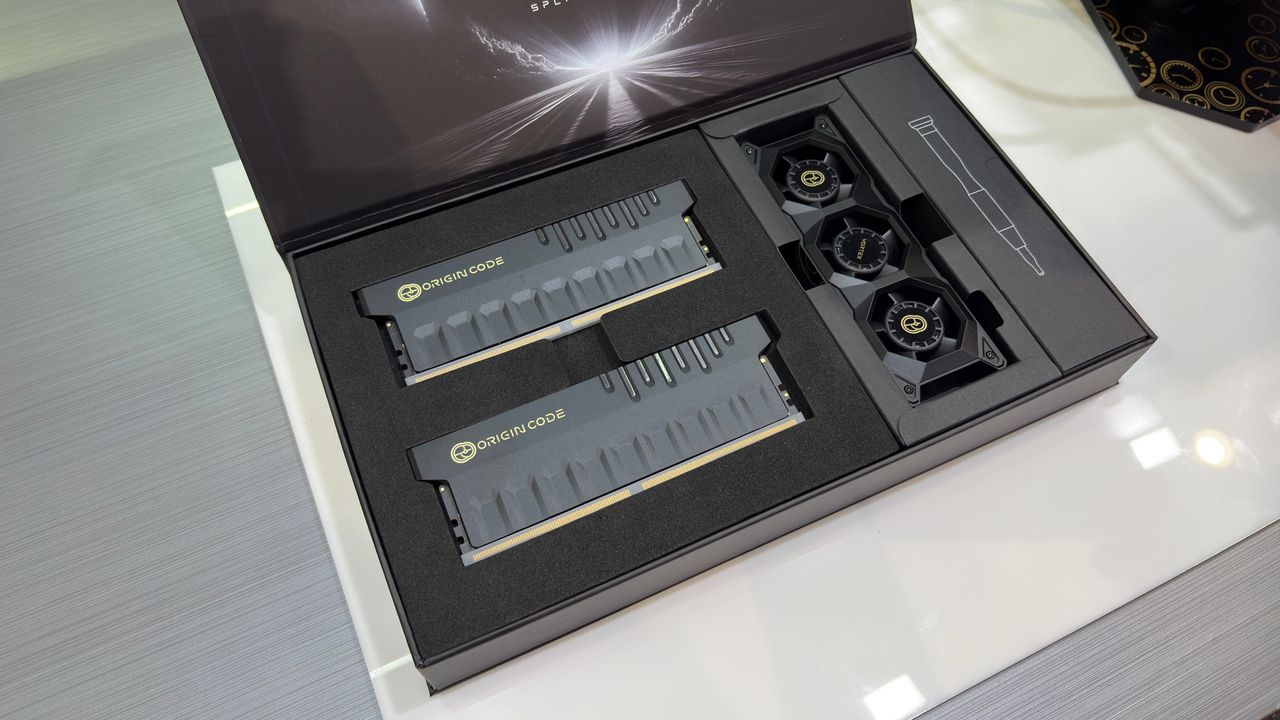 A photo of Biwin's Origin Code brand of DDR5 memory kits, as displayed at Computex 2026