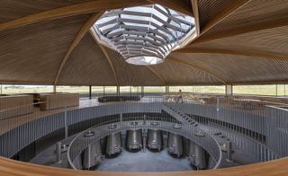 Interior of the space underneath the main done at Foster and Partners' :e Dome winery in France