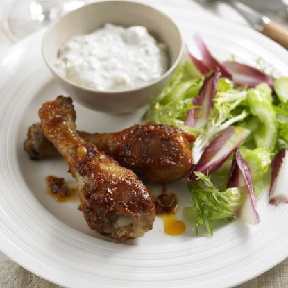 Buffalo chicken drumsticks with blue cheese dip recipe-recipe ideas-new recipes-woman and home