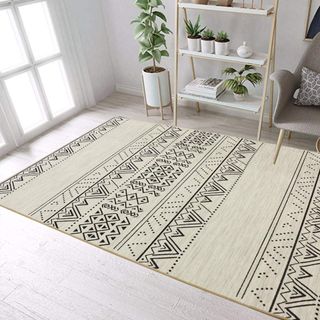 Amazon cream and black ink printed graphic rug
