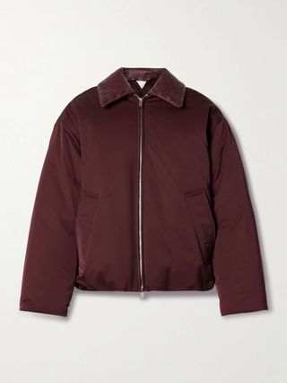 Intrecciato Leather-Trimmed Shell Down Jacket