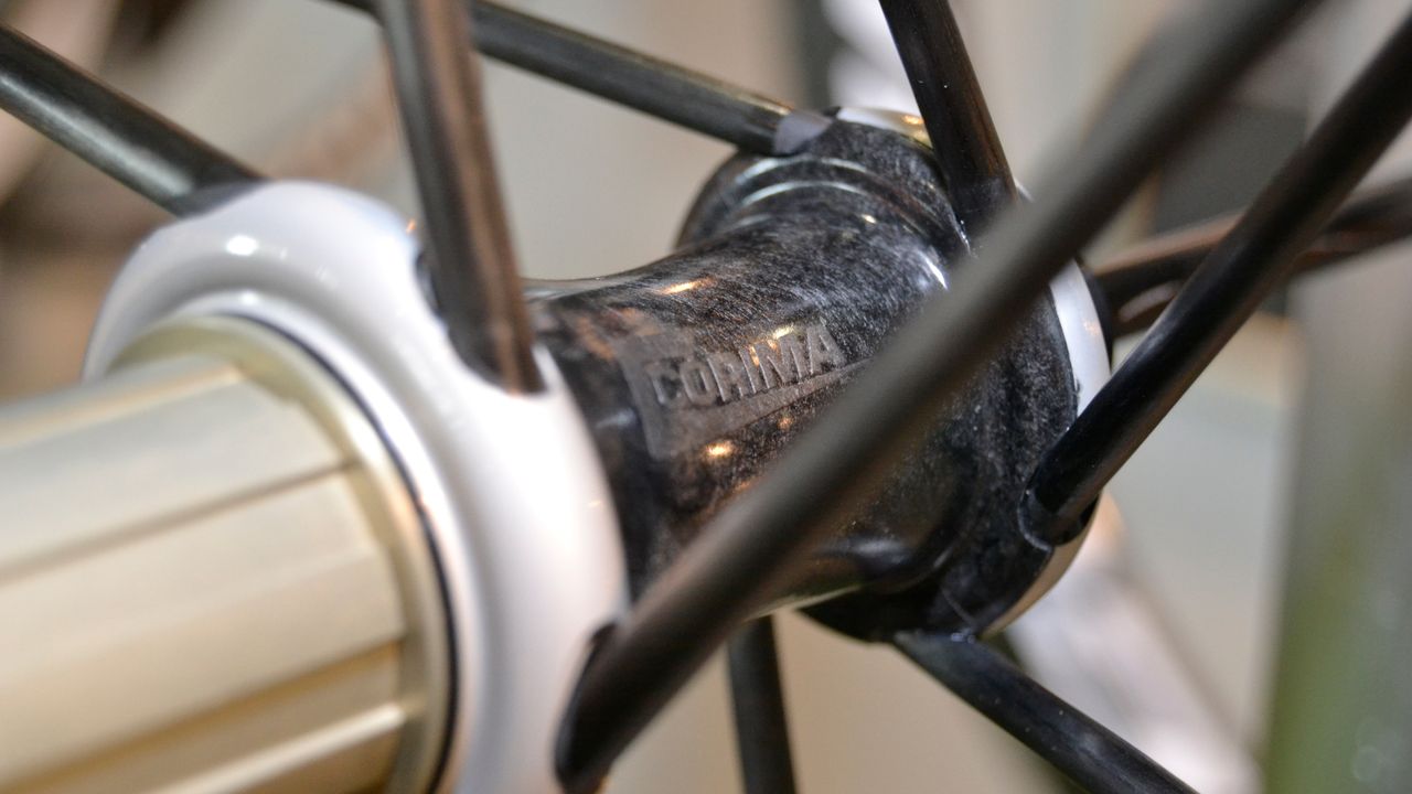 The unidirectional carbon fibre hub shell of the S+ wheels. Corima have a new tool-free method of changing the freehub