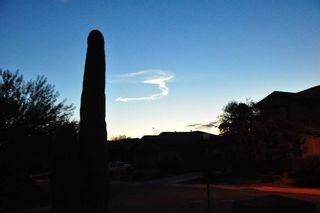 Linda & Dr. Dick Buscher caught the contrail from a missile launch from Fort Wingate, NM, at their location in Anthem, AZ, at the north edge of Phoenix, 5:41 am on September 13, 2012.