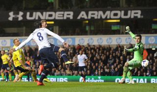 Harry Kane guided home a cross from Christian Eriksen ahead of team-mate Paulinho to get off the mark in the Premier League in a 5-1 victory over Sunderland towards the end of the 2013-14 season