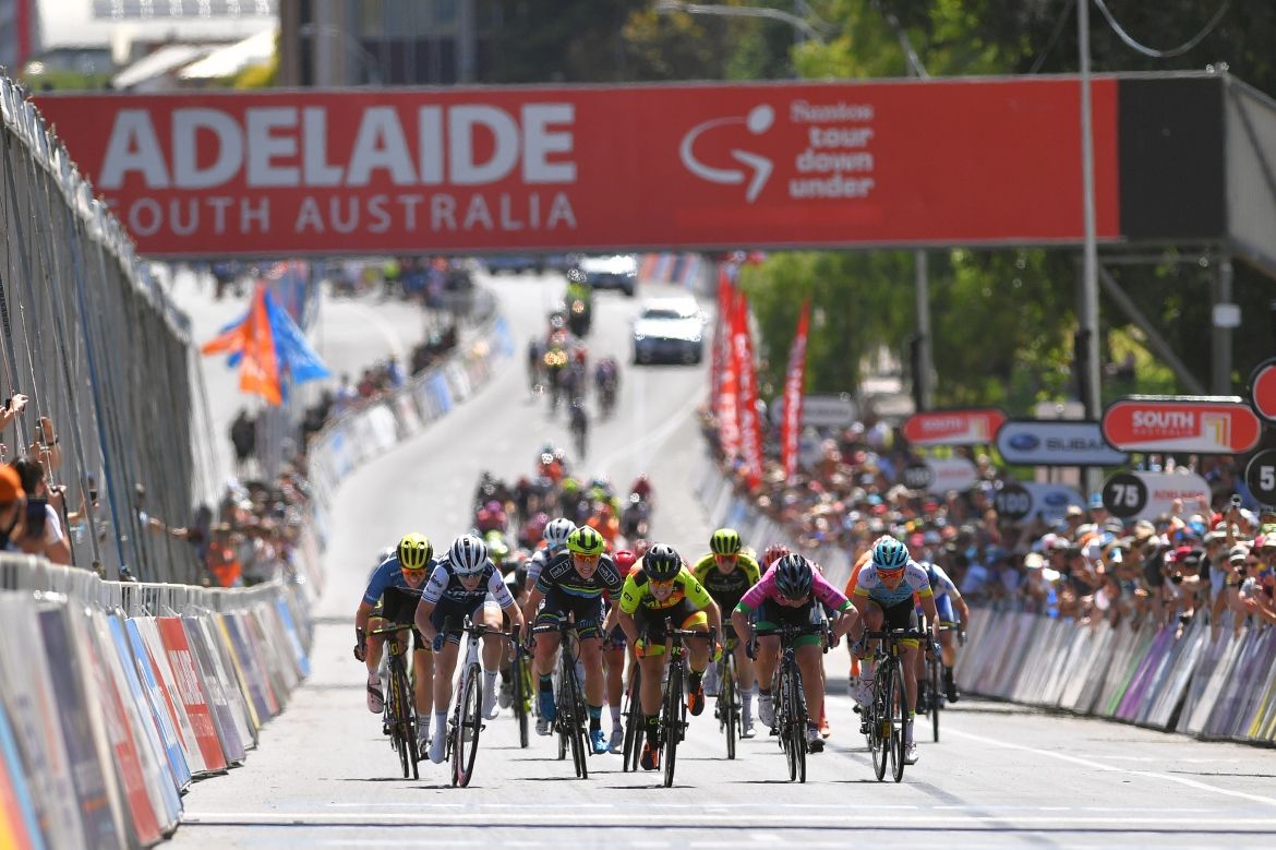 Chloe Hosking (Ale-Cipollini) sprints to win stage 4 of the 2019 Tour Down Under.