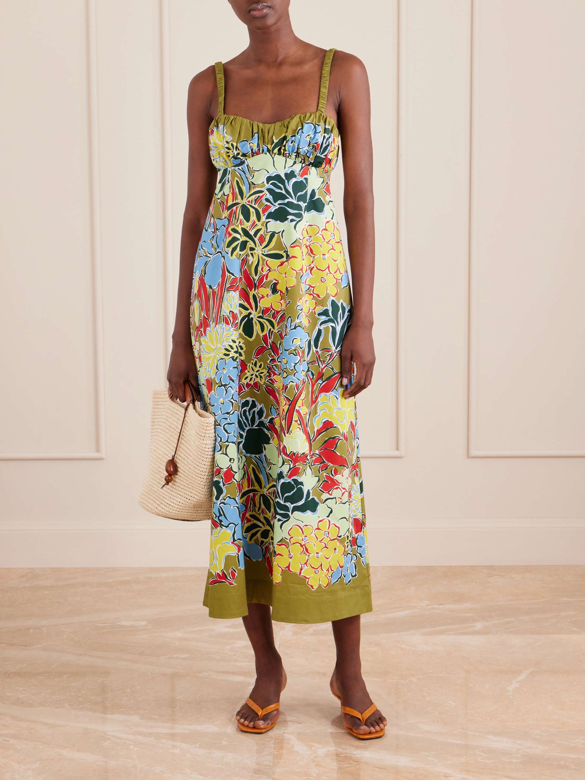 Solstice Floral-Print Organic Cotton-Poplin Midi Dress