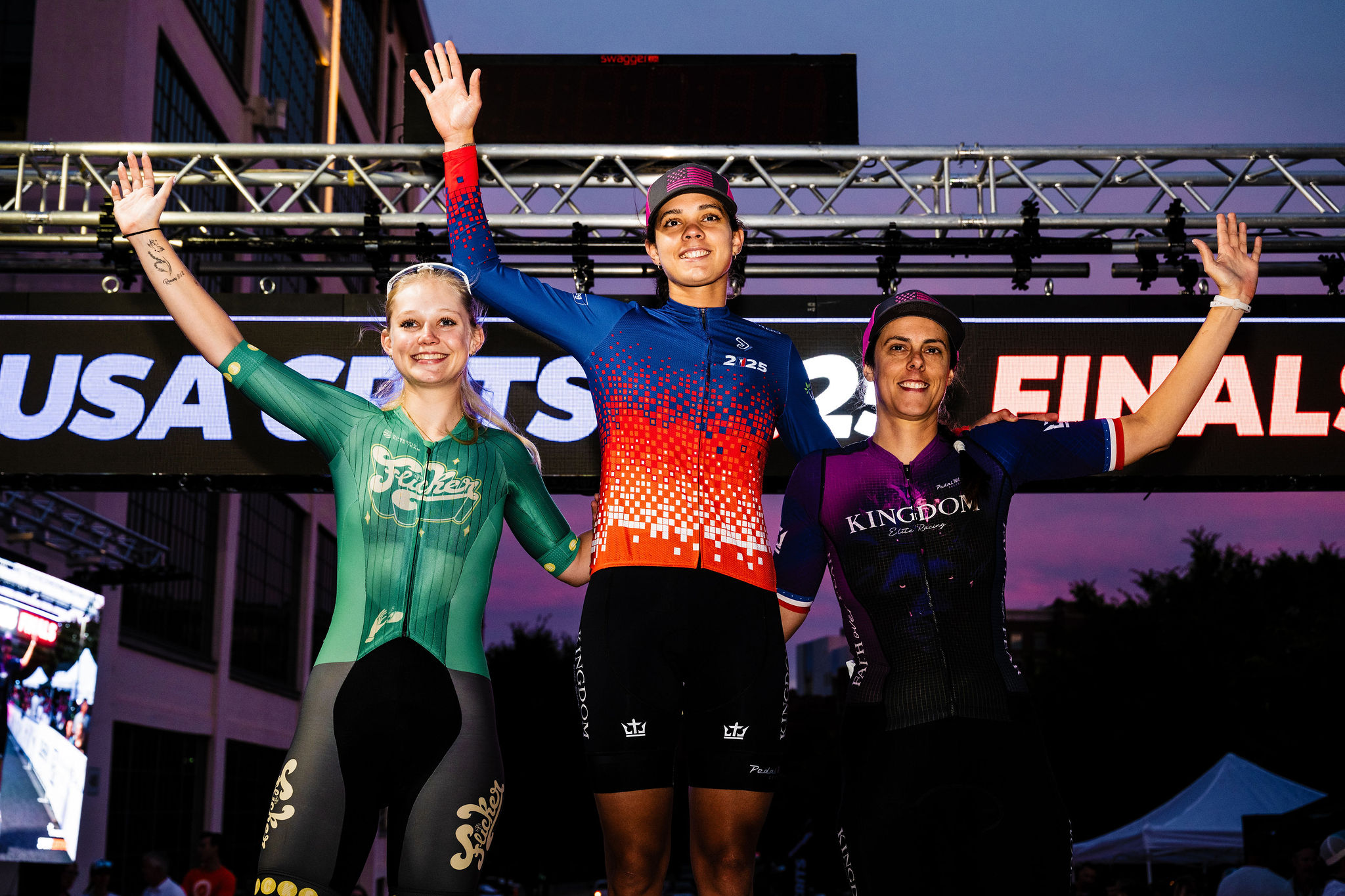 Top three women for 2025 USA CRITS (L to R): Elizabeth Hardin second, Aylena Quevedo overall winner and Shannon Koch third