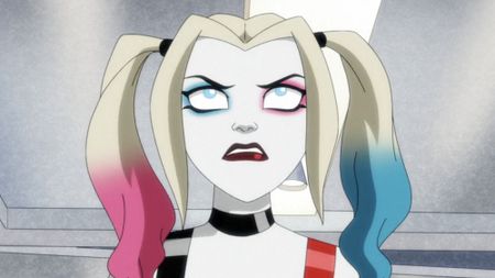 Close-up on Harley's angry face in Harley Quinn Season 5