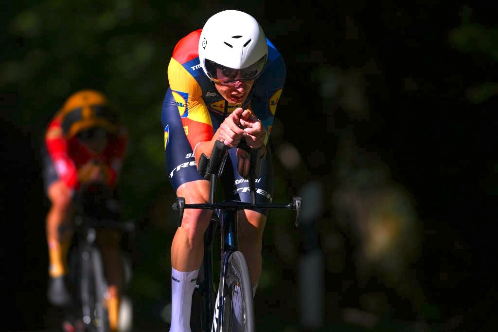 DIFFERDANGE, LUXEMBOURG - SEPTEMBER 21: Alex Kirsch of Luxembourg and Team Lidl-Trek sprints during the 84th Tour de Luxembourg 2024, Stage 4 a 15.5km individual time trial stage from Differdange to Differdange / #UCIWT / on September 21, 2024 in Differdange, Luxembourg. (Photo by Tim de Waele/Getty Images)