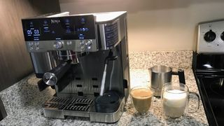 Ninja ES601 Luxe Café Premier Series 3-in-1 Espresso Machine being tested in writer's home