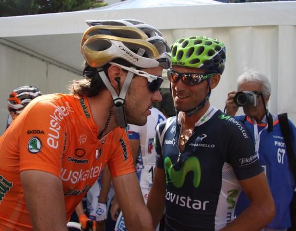 Spanish stars Samuel Sanchez and Alejandro Valverde before the 2012 Clasica de San Sebastian