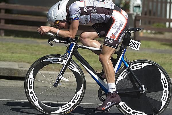 Rhys Gillett from Victoria gets low down on the bars looking for more speed as he approaches the finish in Buninyong.
